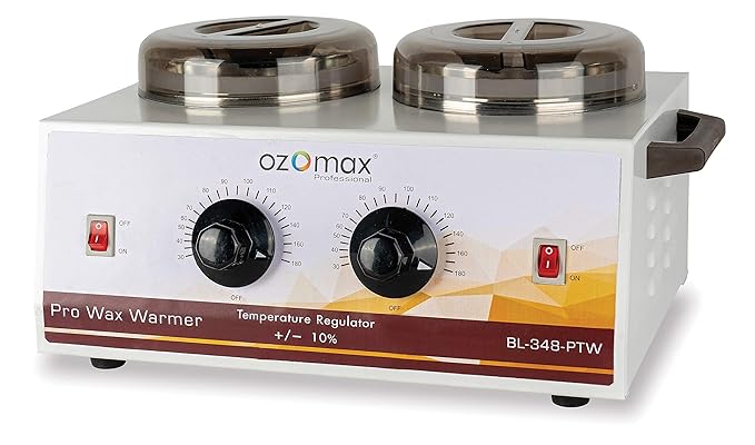 Ozomax Pro Wax Twin JARS BL-348-PTW Professional Twin Jar Wax Warmer with Two Temperature Regulators (White)