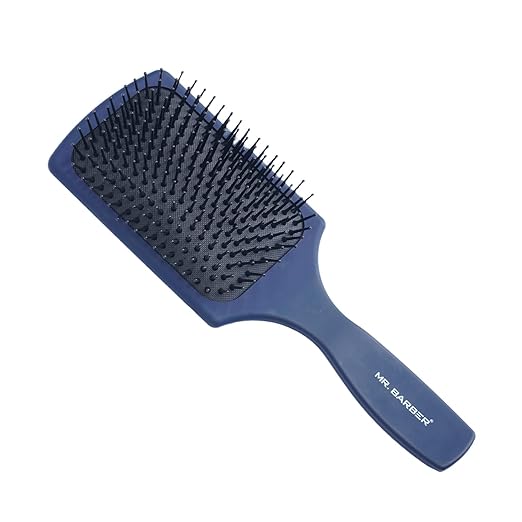 Mr. Barber Paddle Hair Brush With Ball-Tipped Bristles Flat Mate Natural Detangler Stimulate Scalp Growth (Blue, Large)