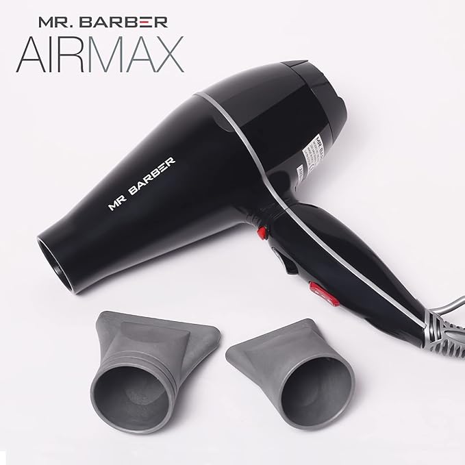 Mr. Barber Airmax Dryer with 2 Air Flow Detachable Nozzles Turbo Motor Powerful Professional Hair Dryer For Styling & Dressing 2400 Watts (Black)