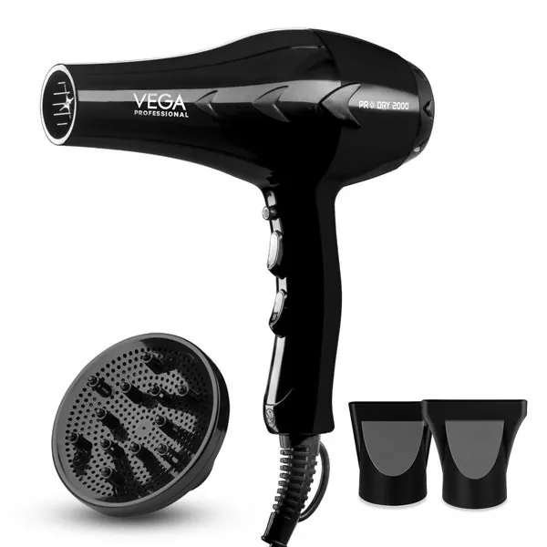 Vega Professional Pro Dry 2000 Hair Dryer with Diffuser & Nozzle Attachments - VPVHD-13
