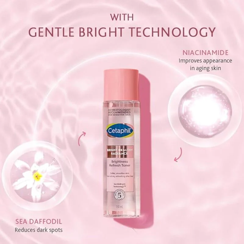 Cetaphil Brightness Refresh Toner Bright Healthy Radiance With Niacinamide Reduces Dark Spots Dermatologist Tested (150ml)