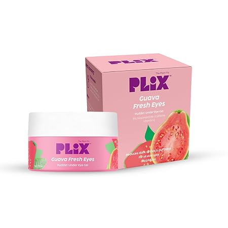 Plix Guava Fresh Under-Eye Gel | Reduces Dark Cirles & Puffiness | Reduces Fine Lines | With 3% Niacinamide, Vitamin E & Caffeine | 100% Vegan | 15 gms