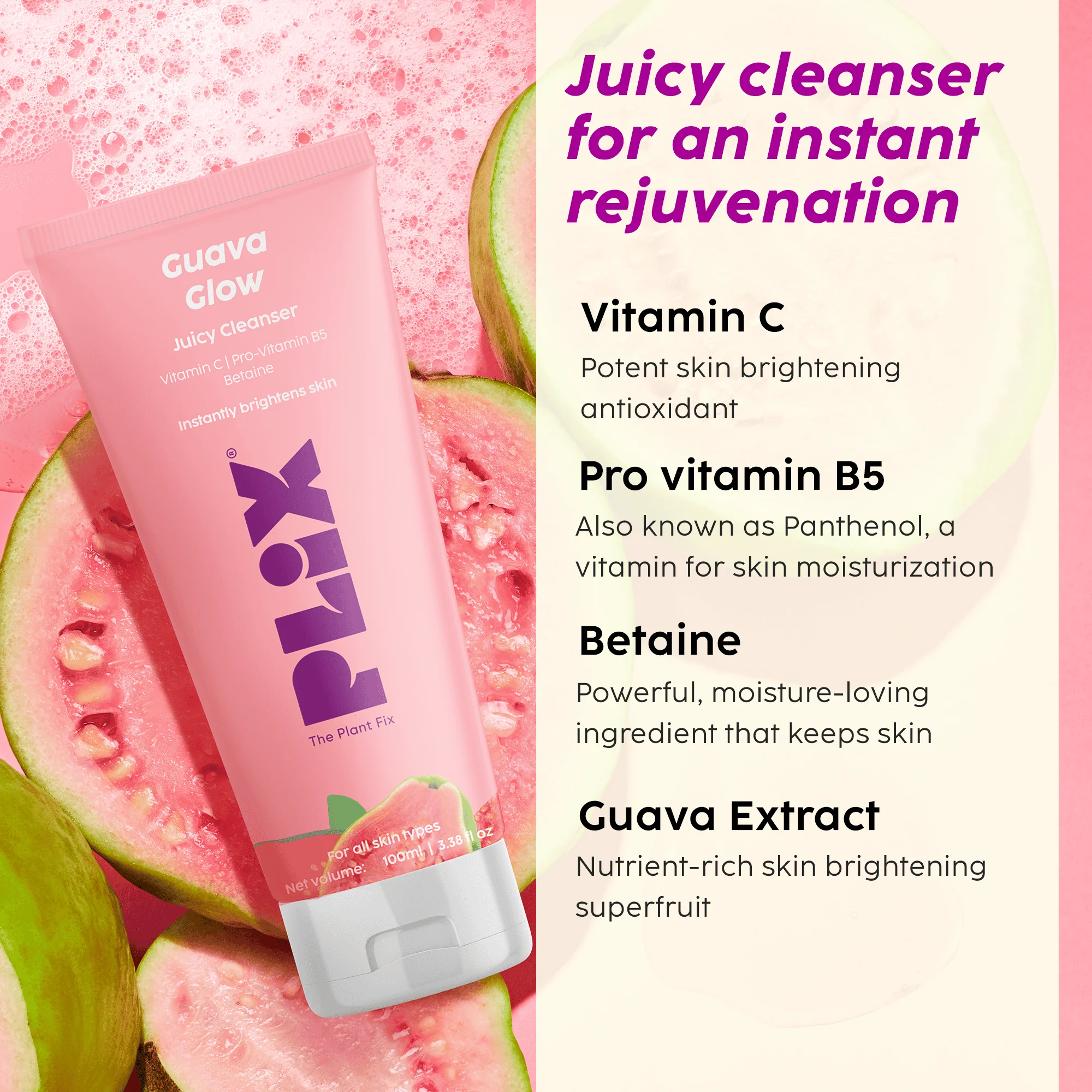 Plix Guava Glow Juicy Cleanser For Skin Brightening With Vitamin C