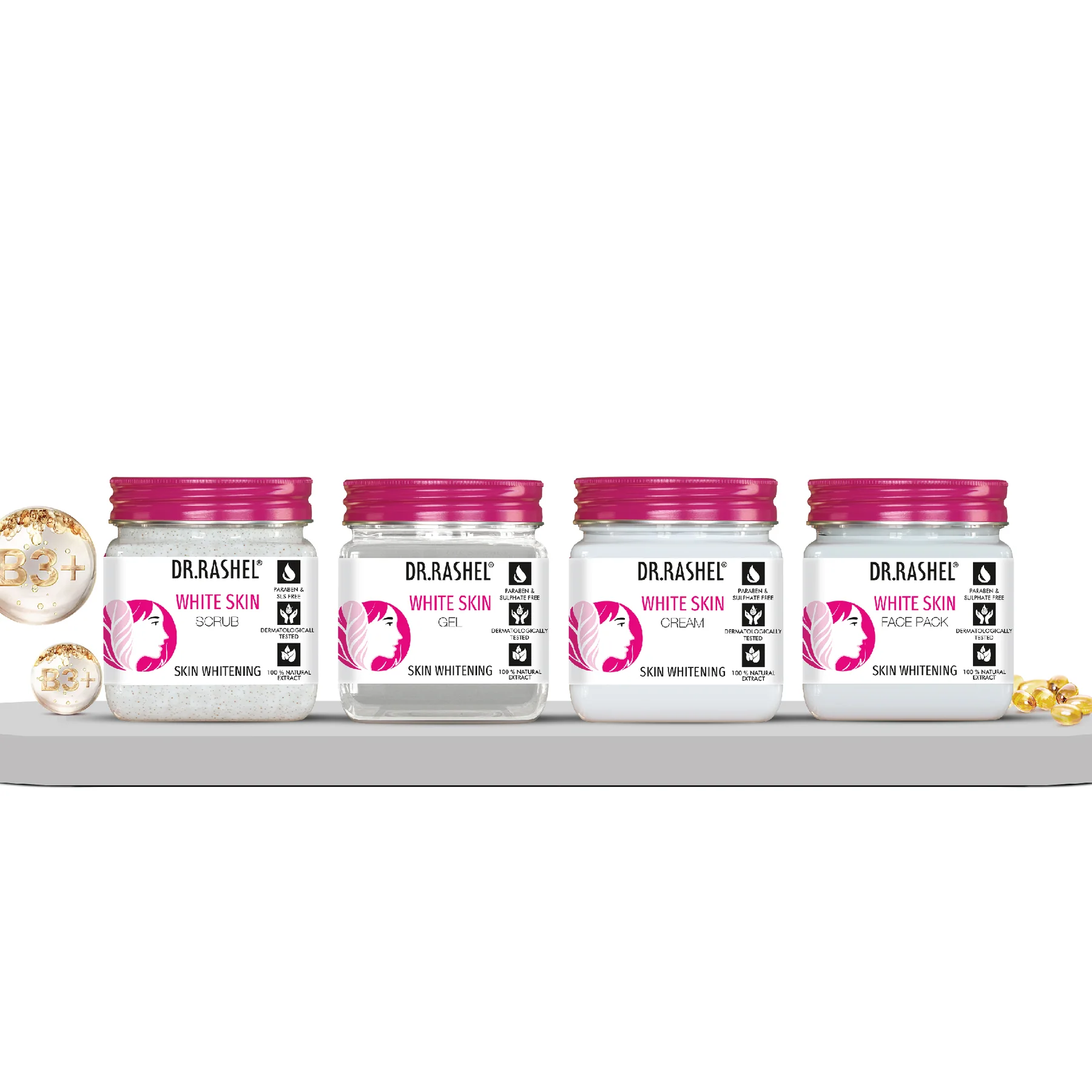 Dr. Rashel White Skin Pack of 4 (scrub, Gel, Cream & Facepack)