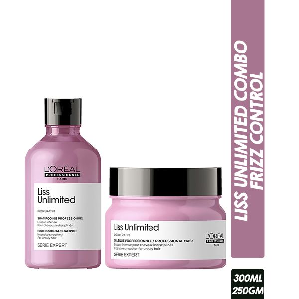 L'Oreal Professionnel Liss Unlimited Shampoo 300ml & Hair Mask 250gm for frizzy hair, Serie Expert