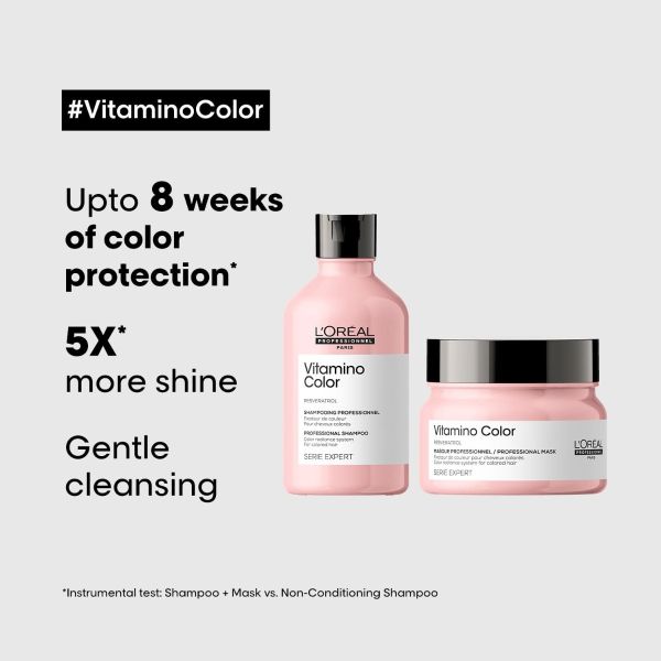Skip to the beginning of the images gallery L'Oreal Professionnel Series Expert Resveratrol Vitamino Color Shampoo & Hair Mask (300ml + 250ml) - Image 6