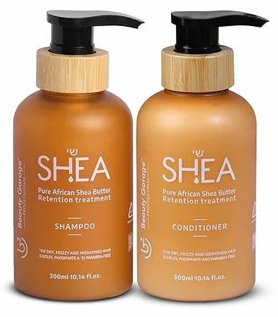 Beauty Garage Pure African Shea Butter Retention Treatment Curl Shampoo & Conditioner (300ml + 300ml)