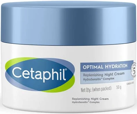 Cetaphil Optimal Hydration Night Cream, Lightweight, Skin Barrier Protection with Hyaluronic Acid (50g)