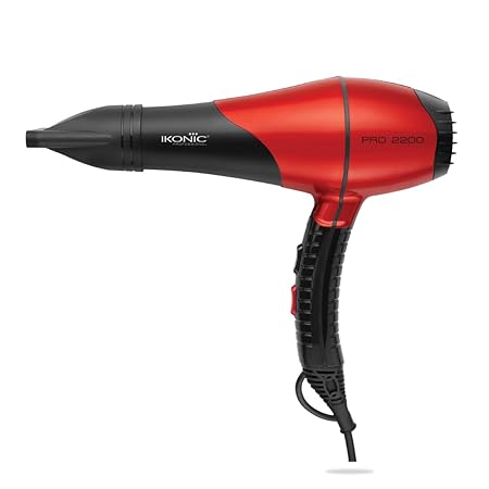 IKONIC Hair Dryer- Pro 2200 Black & Red, 2200 Watts, with 2 Heat, 2 Speed Setting and Cool Shot Button