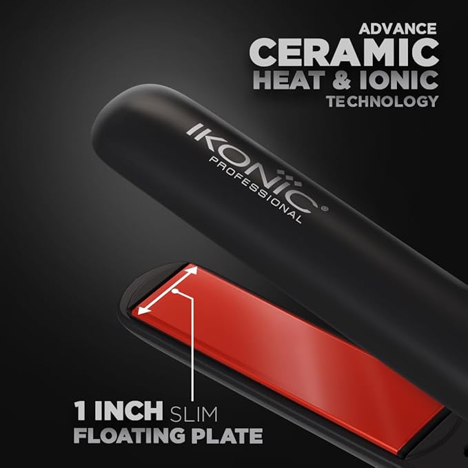 Ikonic S3+ Hair Straightener, Black & Red, Professional Ceramic Floating Plates