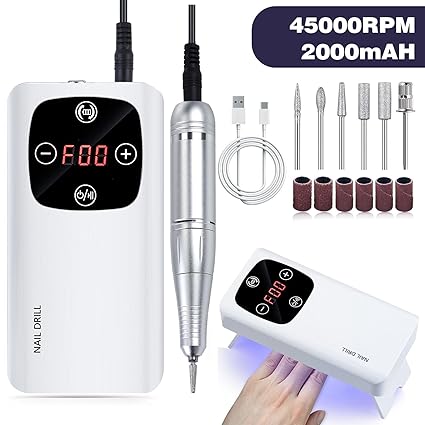 3 in 1 45000RPM Drill Electric Drill Machine Set with LCD Screen Lamp File for Acrylic Gels Nails