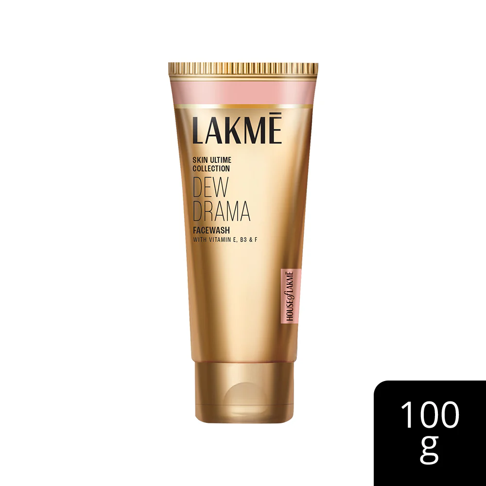 LAKME DEW DRAMA FACEWASH WITH PRO-CERAMIDES & 6% VITAMIN E + B3 + F COMPLEX FOR GLOWING SKIN, 100GM