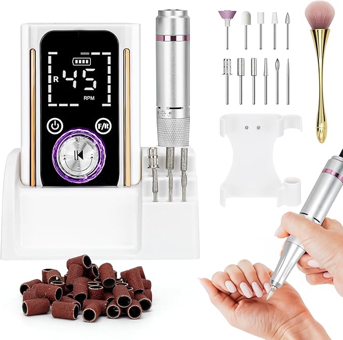 Venalisa Portable Electric Nail Drill Machine 45000RPM Professional Electric Nail File Kit///..
