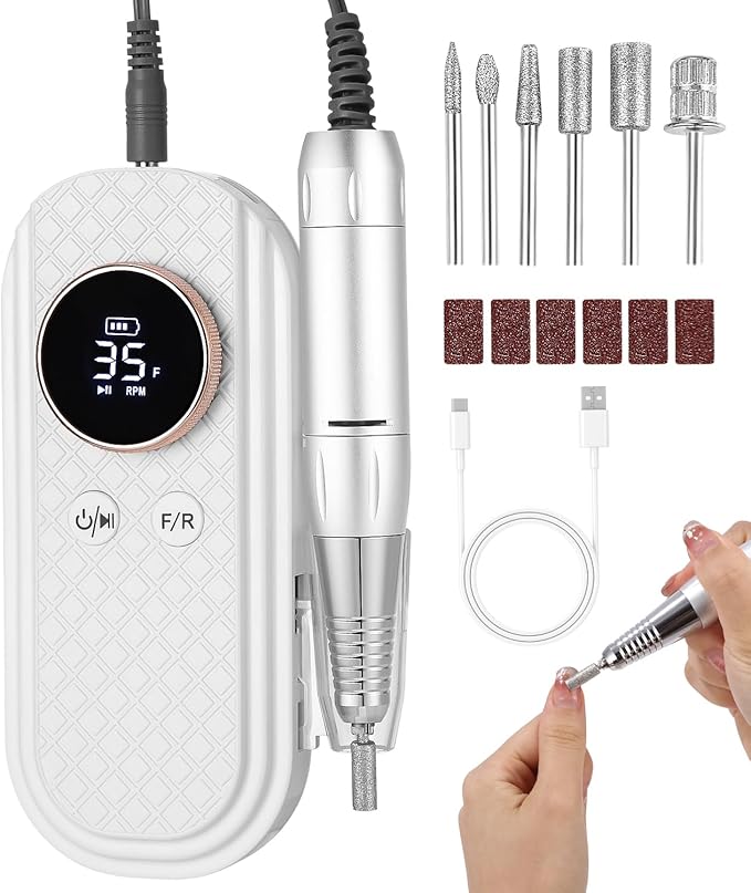 Venalisa Professional Nail Cutter, Semi-Permanent Electric Nail Mill Set, Portable 35000RPM, Semi-Permanent Electric Nail File, Adjustable Speed, for Acrylic Nails Gel Pedicure